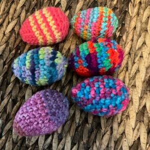 Lot of 6 Fancy Hand-Crocheted Yarn Easter Eggs Fun Spring Colors